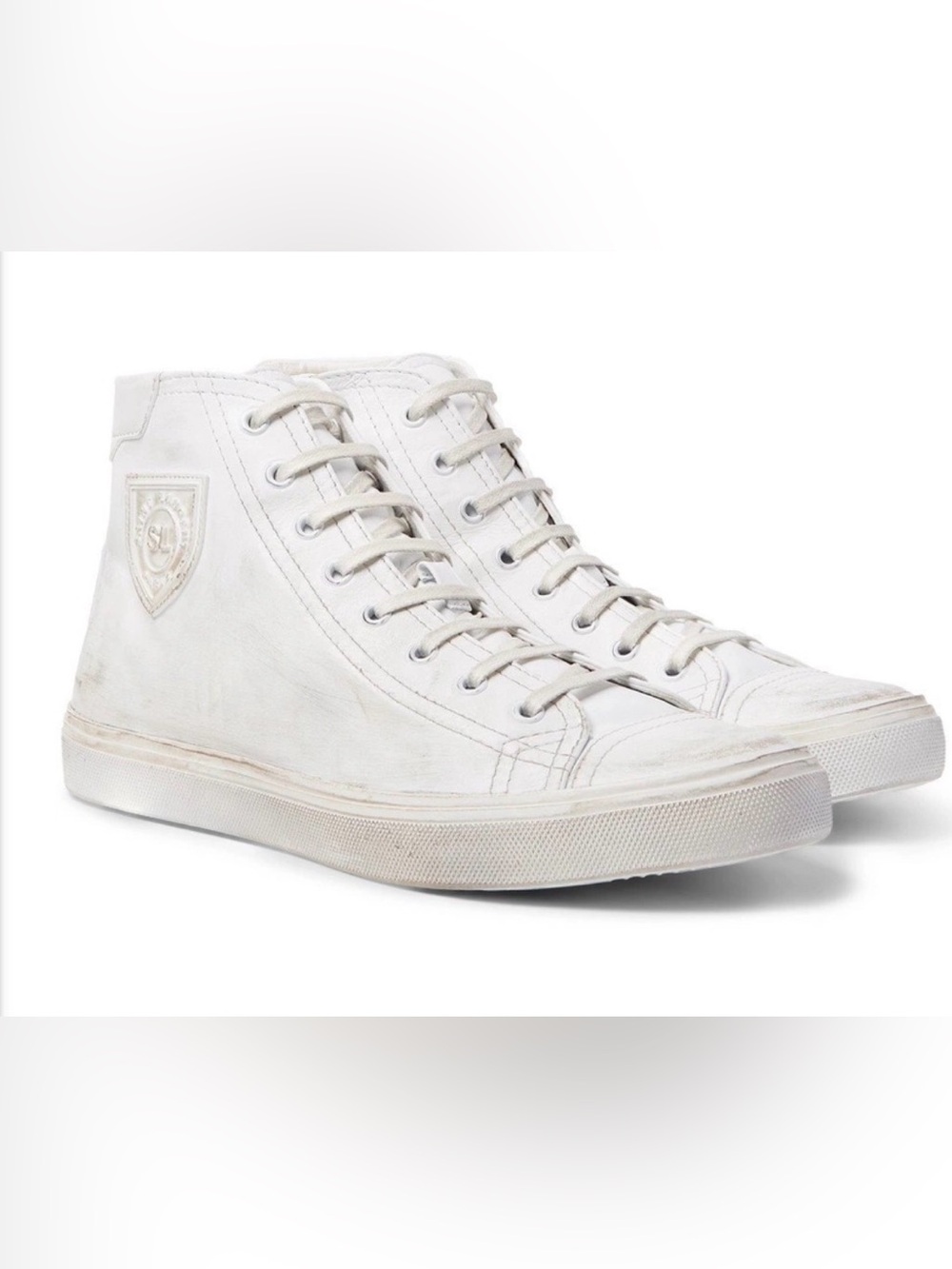 Saint Laurent - Bedford Distressed Leather High-Top Sneakers - Men - White sz 40
